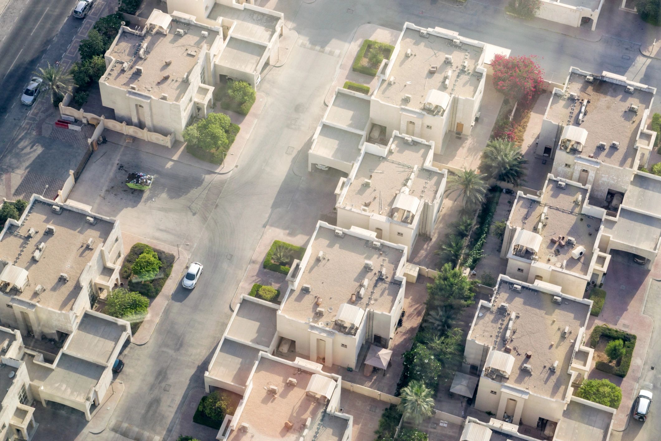 Aerial view of a gated residential community